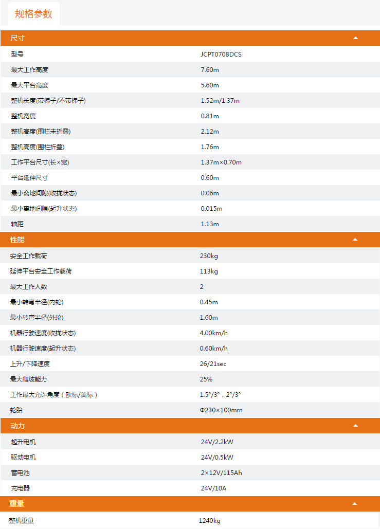 黑龍江升降平臺JCPT0708DCS規(guī)格參數(shù)